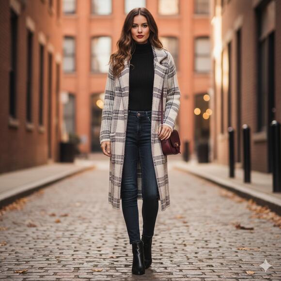 Cyrus Eyelash Long Plaid Sweater - Picture 1 of 7